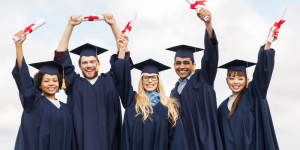 Group of diverse international students celebrating graduation